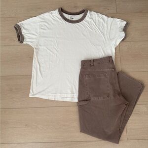 Elwood size medium shirt cream brown ringer tee